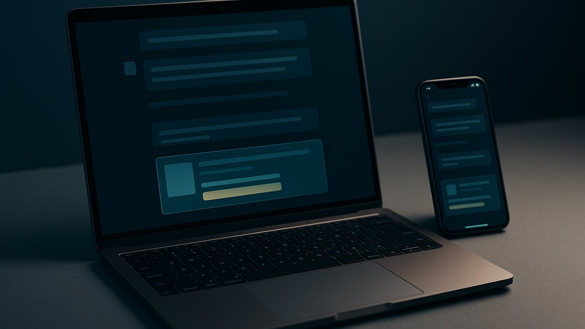 Un ordinateur portable et un smartphone affichant une conversation ChatGPT avec une carte sponsorisée mise en évidence